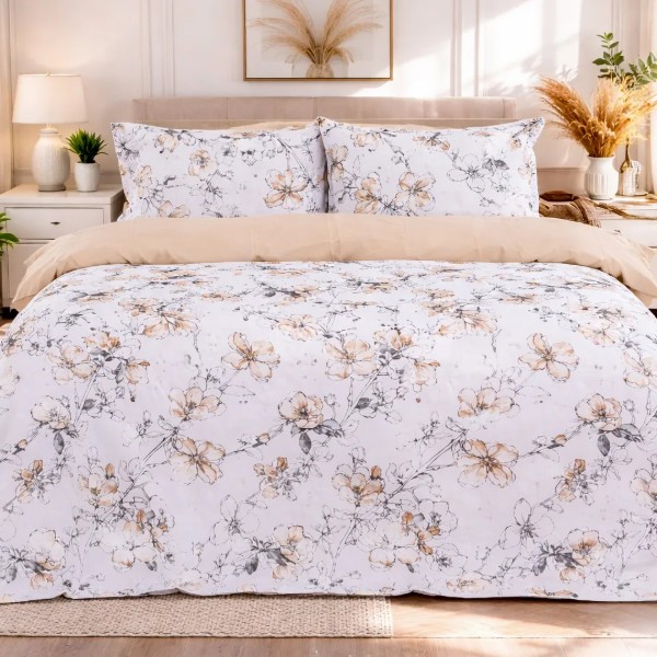Фото - Комплект постільної білизни MirSon Поплін 00-2 Beige Flowers 220х240 (2200009700286)